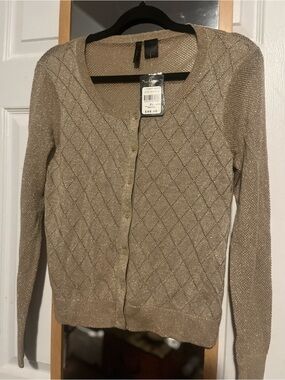BNWT Size LP Petite Nue Options Metallic Knit Cardigan in Champagne Gold
